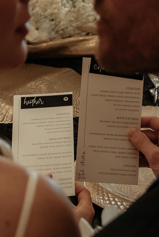 Alexis Scott Designs - Luxury Wedding Day-Of Stationery Custom Place Card and Menu Monochrome Typography Design
