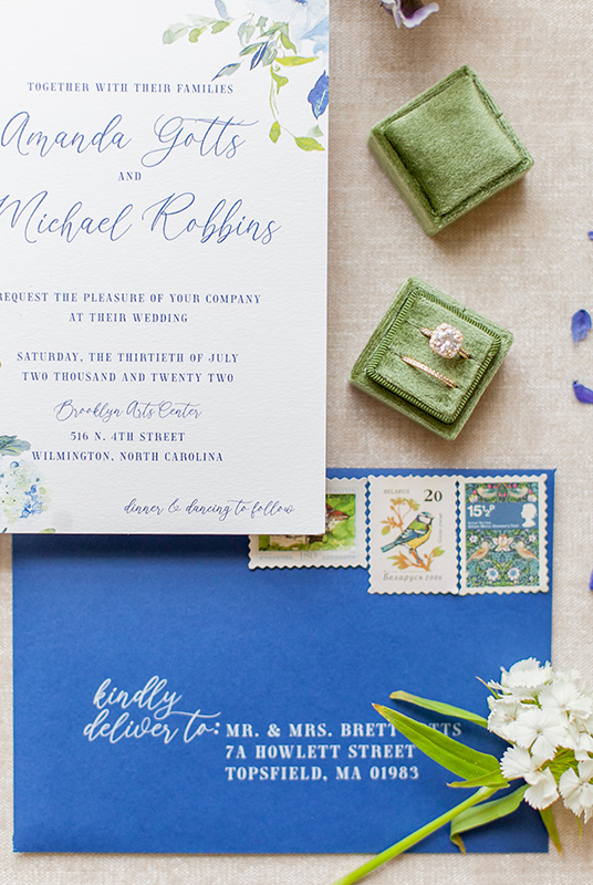 Alexis Scott Designs - North Carolina Wedding Invitation Designer - Amanda and Michael Royal Blue with Watercolor Florals 45