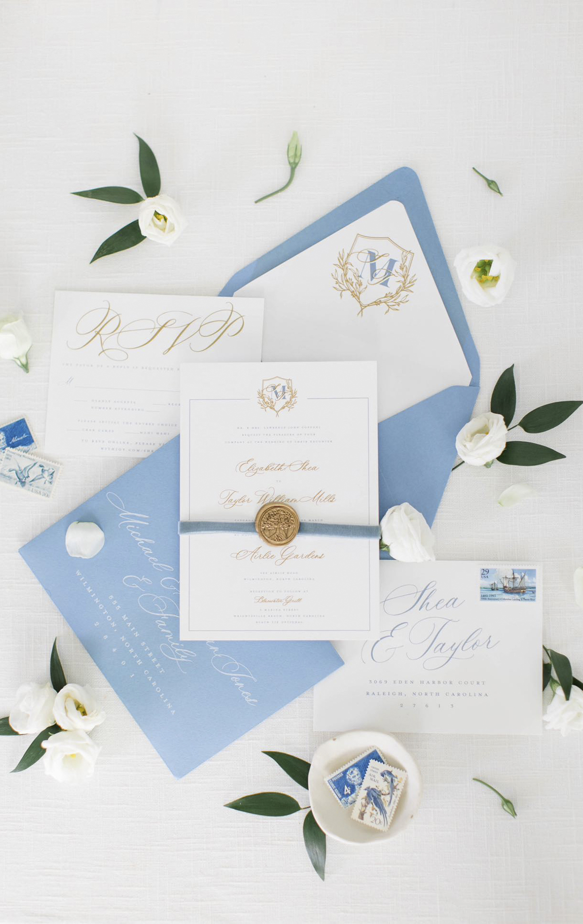Alexis Scott - Home Website Slider Image - Blue and white classic invitation set