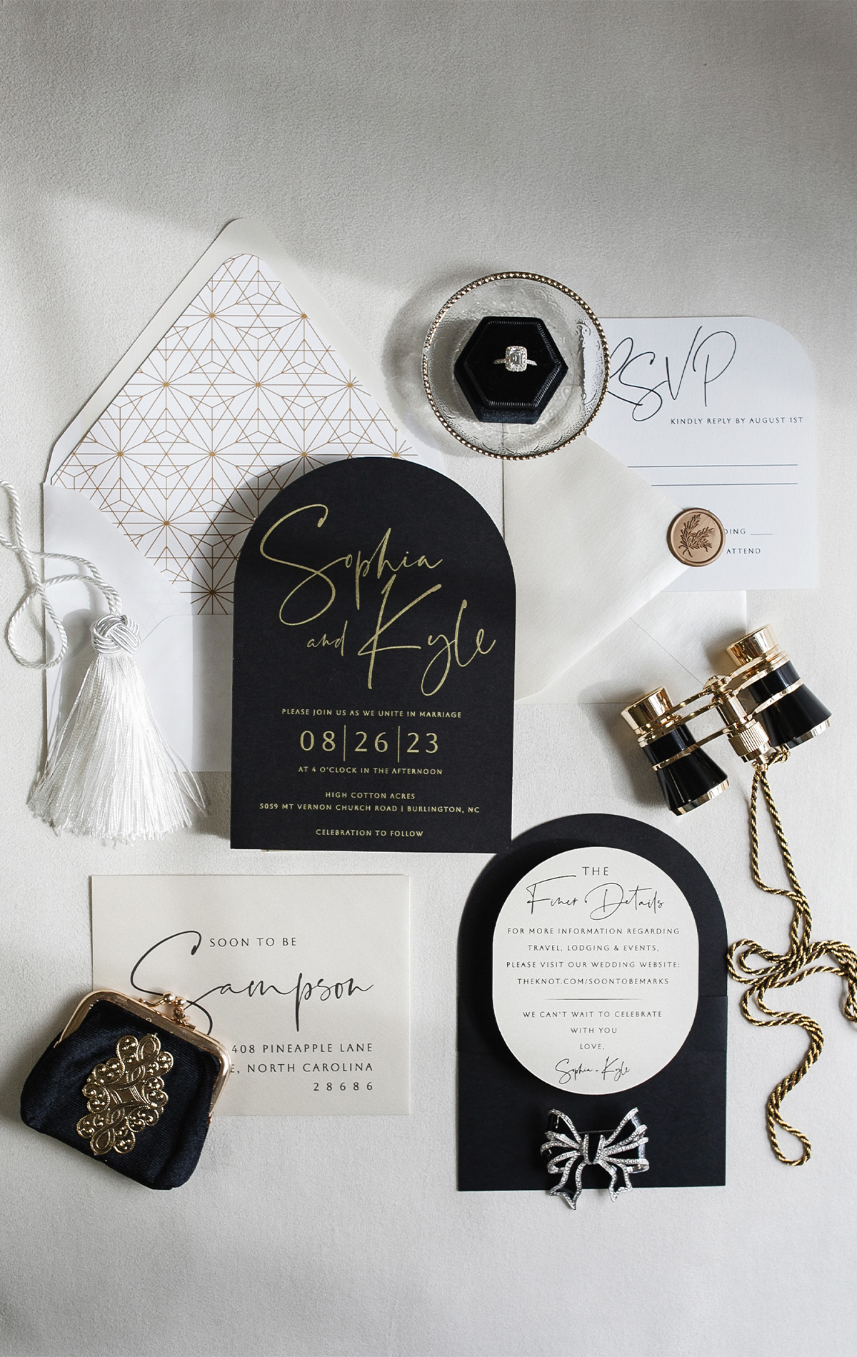 Alexis Scott - Home Website Slider Image - Luxury monochrome and gold wedding invitation suite