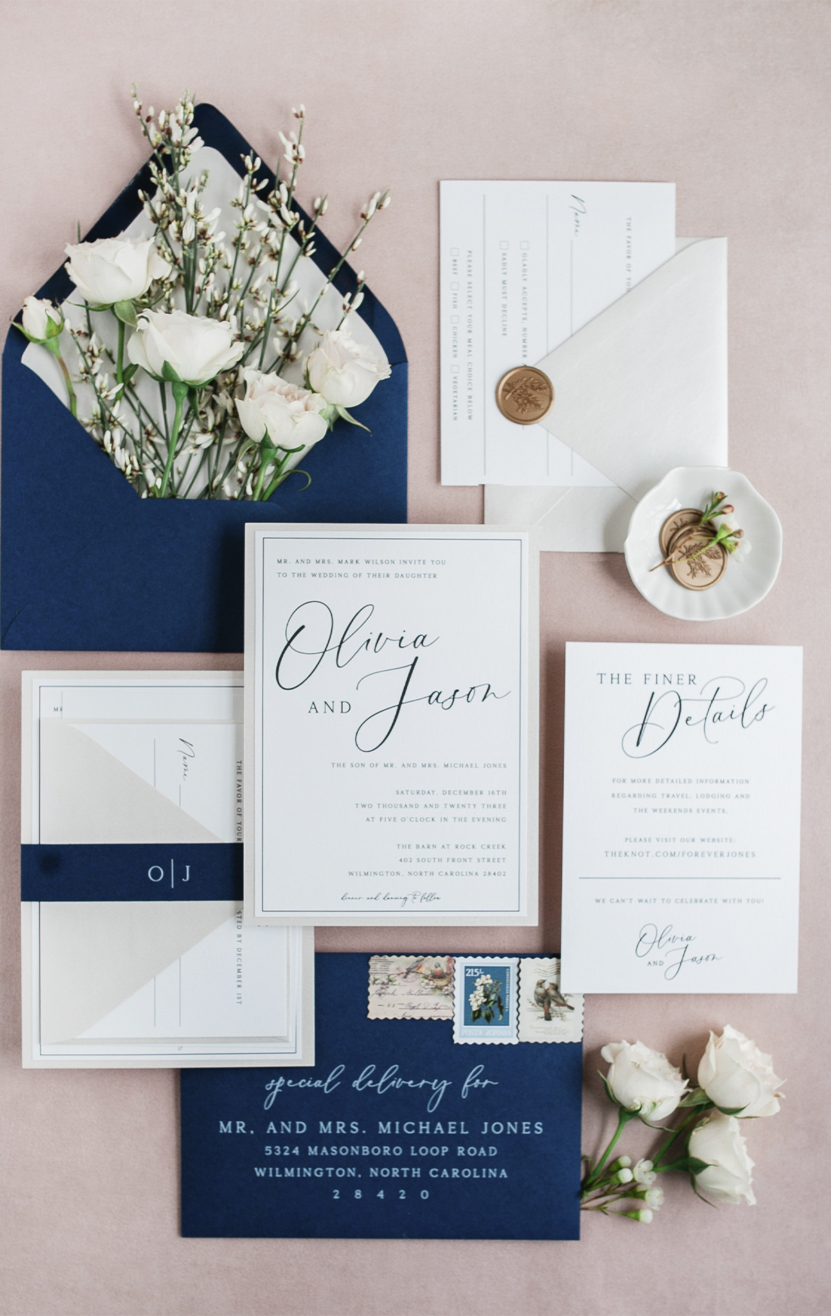 Alexis Scott - Home Website Slider Image - White and navy wedding invitations
